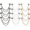 A collection of multi-function magnetic clothing clips in silver and gold tones.