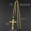 Gold-tone stainless steel cross pendant necklace with rhinestone accents displayed against a dark background.