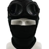 Black knit windproof hat with large circular goggles worn on a mannequin head.