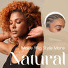 Gros plan d'une femme aux cheveux naturels bouclés portant un bonnet/perruque, montrant la ligne des cheveux et la texture na