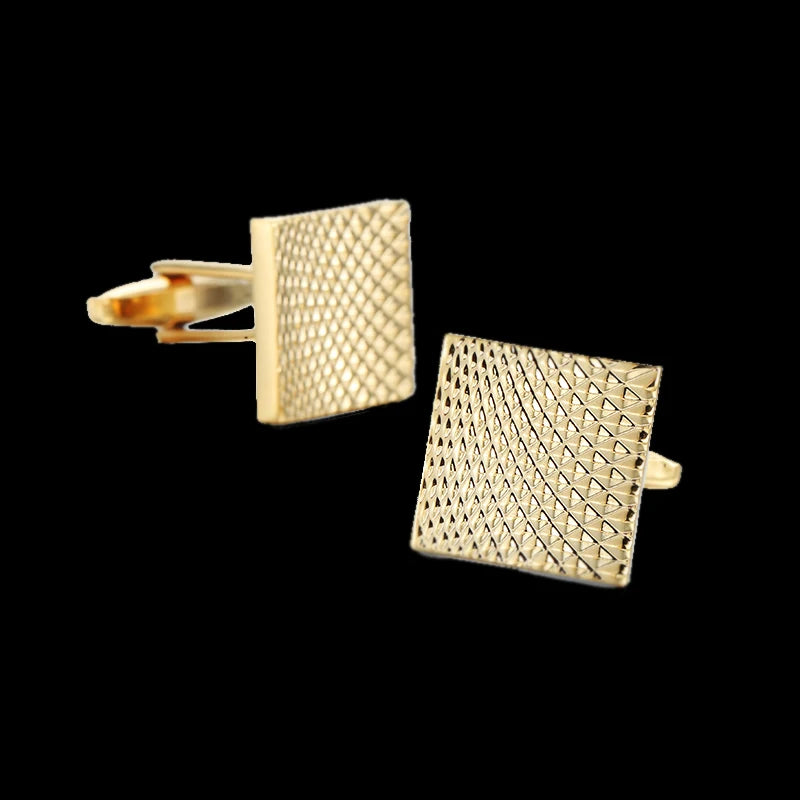 A pair of men's classic copper square cufflinks with a textured, diamond-patterned surface.
