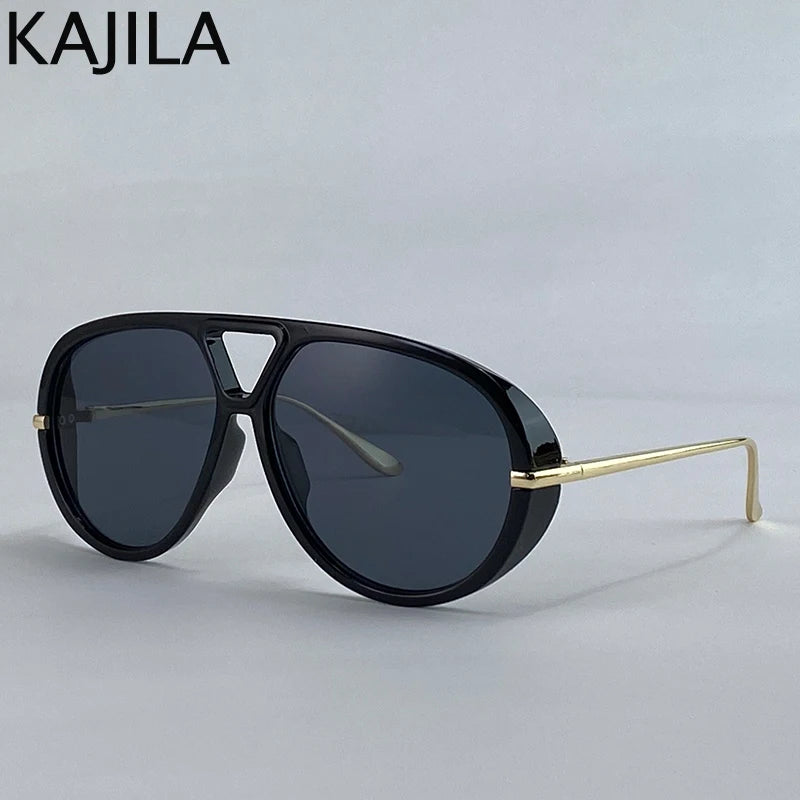 Gafas piloto vintage negras y grandes con brazos dorados