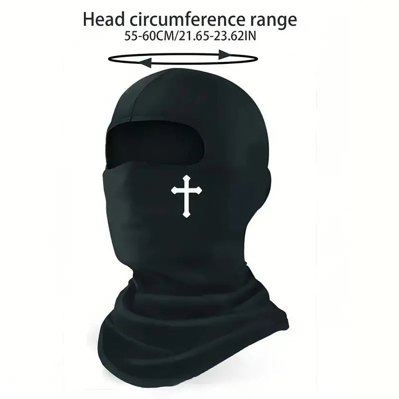 Mascarilla de balaclava deportiva y de invierno negra con diseño de cruz