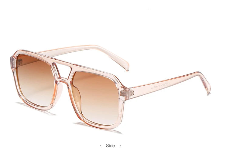 Seitenansicht von Vintage-Pilot-Sonnenbrille mit doppelter Brücke in rosa Rahmen.