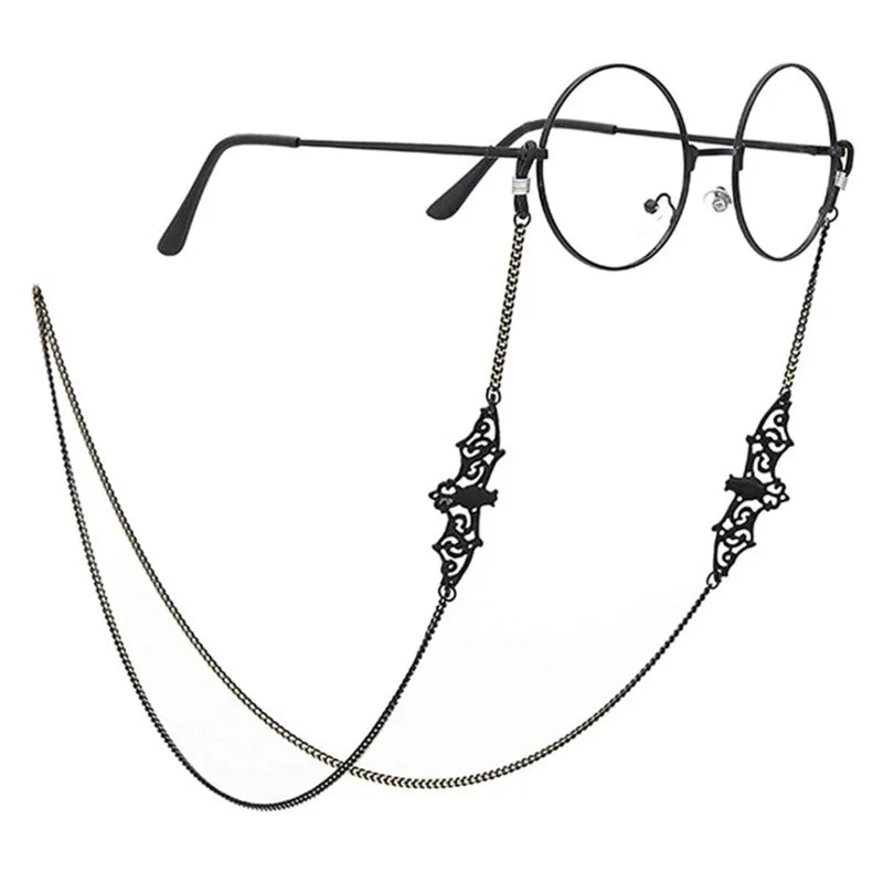 Black metal link eyeglass straps for glasses and sunglasses