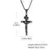 A stainless steel cross necklace with an engraved initial and a gold finish.