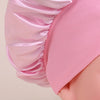 Pink satin sleep cap for kids with ruffled edge