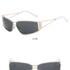 A pair of gold-framed gradient mirror sunglasses shown from the side and front views.