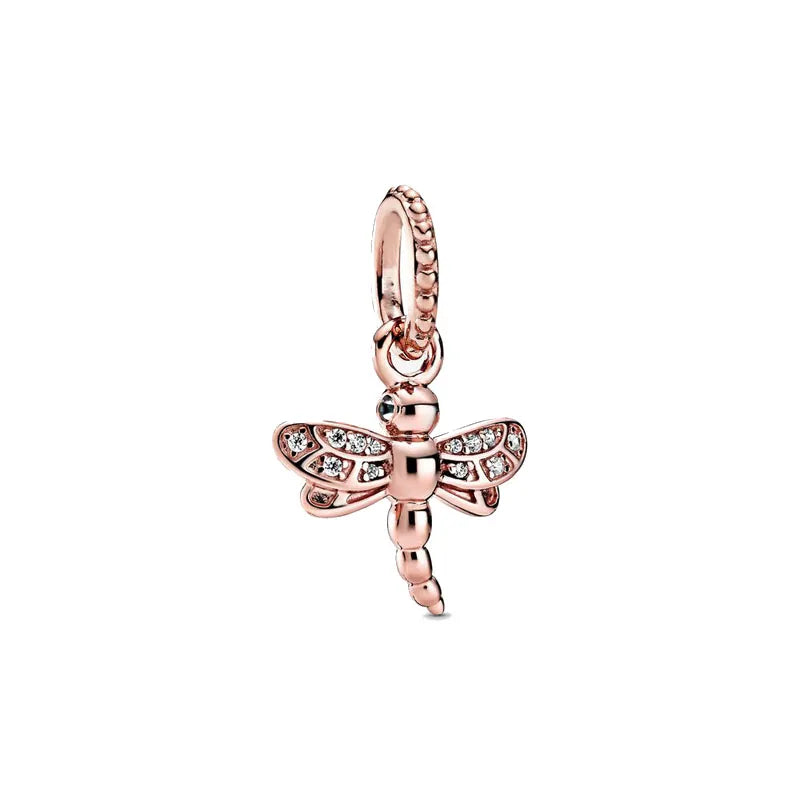 Rose gold cherry blossom charm pendant with a delicate chain and butterfly design