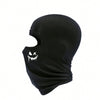Balaclava de malla negra transpirable con calavera blanca estilizada y dientes goteantes