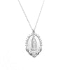 A dainty golden Christian necklace featuring a central figure within a radiant halo design.