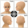 A set of tan stretchy non-slip wig caps shown from front, side, and back angles.