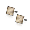 A pair of elegant copper cufflinks with a textured pattern and silver-toned findings.