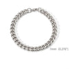 A silver stainless steel Cuban link bracelet displayed on a white background.