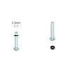A glass ear stretching kit showing a cylindrical glass piece, a plug, and a black ring.