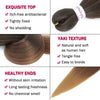 A bundle of dark brown pre-stretched hair extensions showing texture and healthy ends.