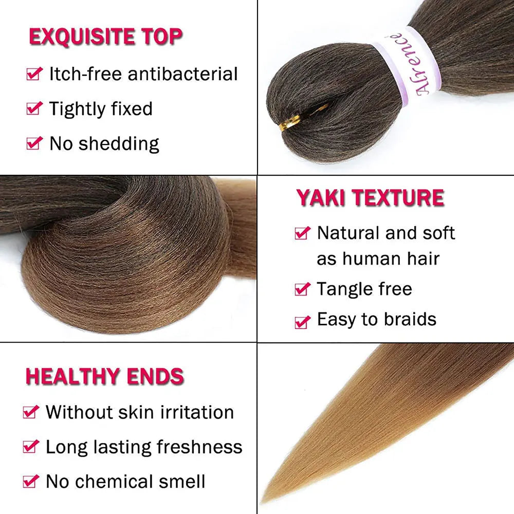 A bundle of dark brown pre-stretched hair extensions showing texture and healthy ends.