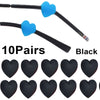 Ten pairs of black anti-slip silicone eyeglass ear hooks shown in various angles.