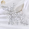 Silver rhinestone bridal headband tiara with delicate floral and leafy design