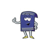 A cartoon enamel pin featuring a purple character with a smiling face and a thumbs-up gesture.
