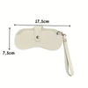 A beige PU leather eyewear storage case shown with dimensions of 17.5cm by 7.5cm.