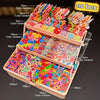 A box of colorful butterfly hair accessories featuring various colored and shaped hair ties and clips.