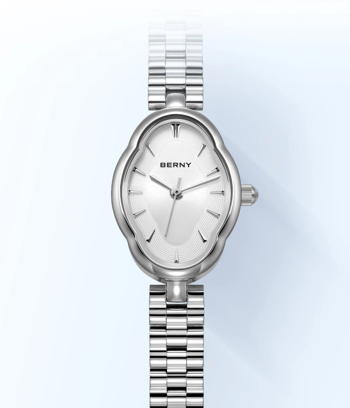 Montre Berny en quartz argenté avec bracelet en acier inoxydable et cadran blanc.