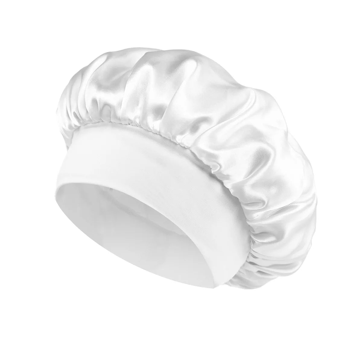 Bonete de satén blanco para dormir para cabello rizado