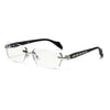 Clear vintage frameless glasses with black frames and blue light protection lens