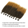 A bundle of long curly hair extensions showing a gradient from dark brown to light blonde.
