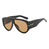 Black retro oval sunglasses with amber lenses and gold accents