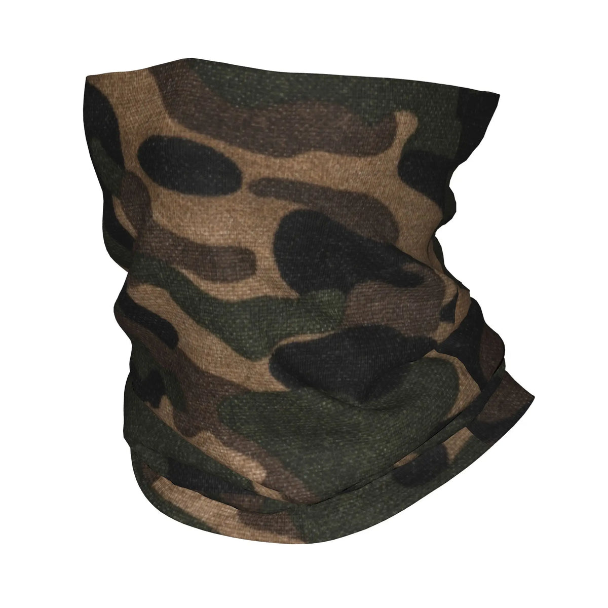 Gafete para el cuello camuflado marrón oscuro y verde para actividades al aire libre en invierno.