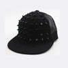 Black flat hat baseball cap with a mesh top and studded detailing