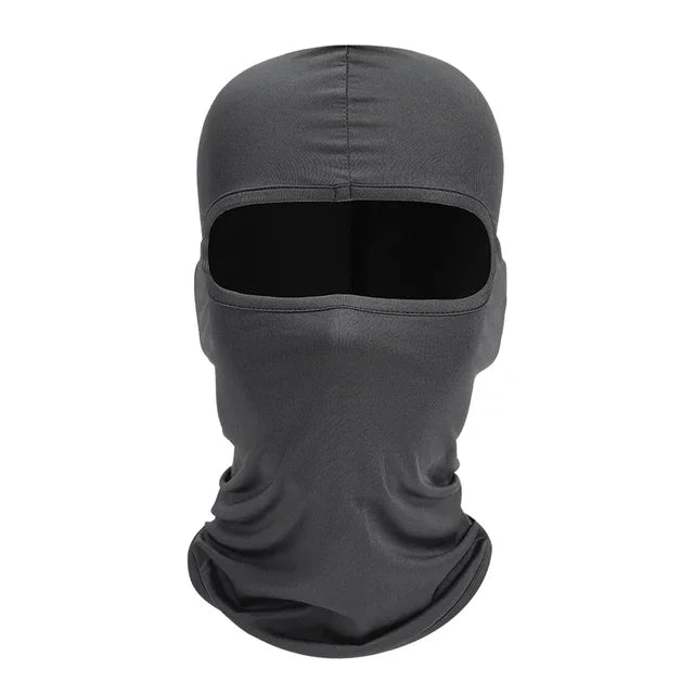 A dark gray all-in-one outdoor balaclava covering the face and neck.
