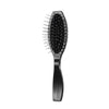A black anti-static steel comb hair brush with numerous fine teeth for wig grooming.