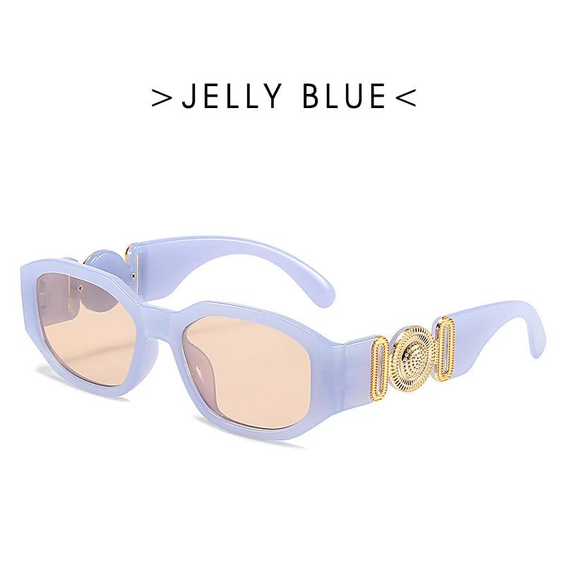 Hellblaue Vintage Luxus-Square-Sonnenbrille mit Goldakzenten
