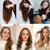 Before and after photos showing hair styling results using no-heat rollers and tools