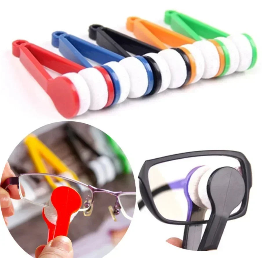 A portable multifunctional kit with various colored cleaning wipes and a pair of eyeglasses.