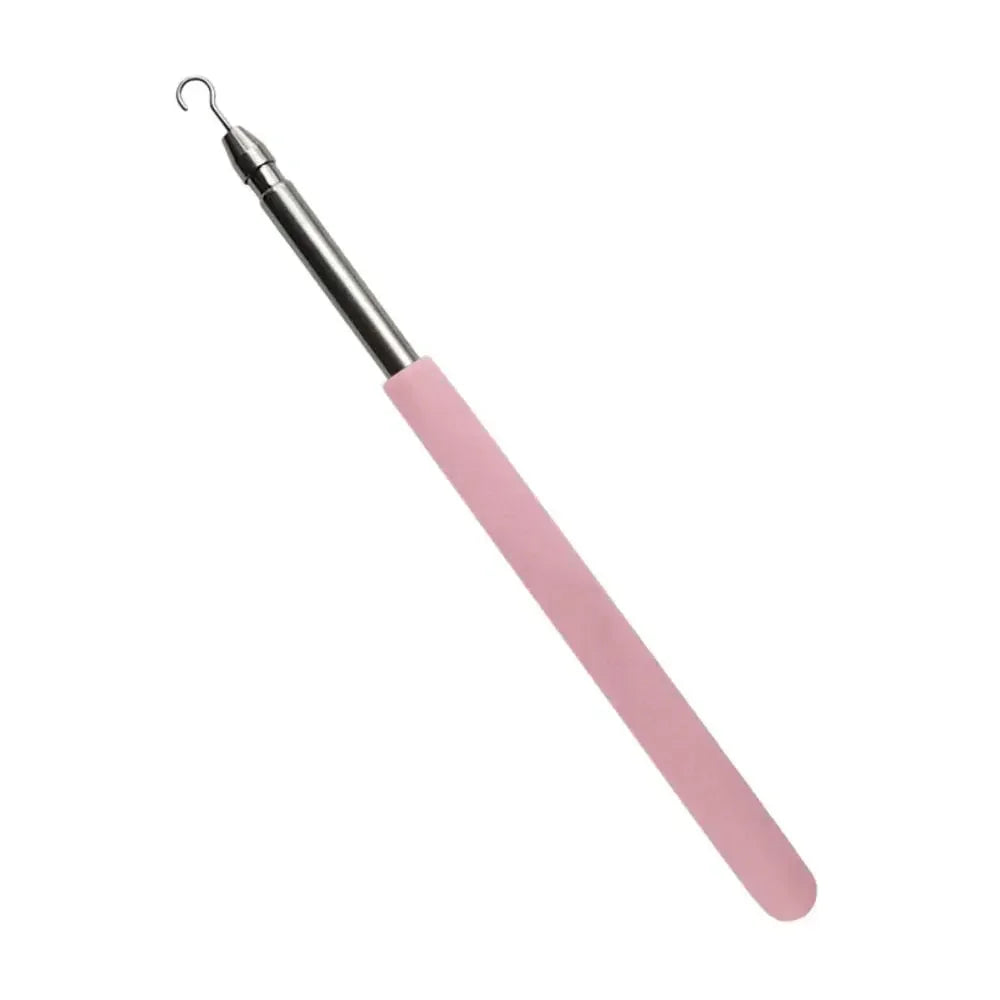 Une paire de pinces de précision argentées avec une poignée rose.