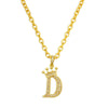 Gold chain necklace with a diamond-encrusted letter D pendant shaped like a crown