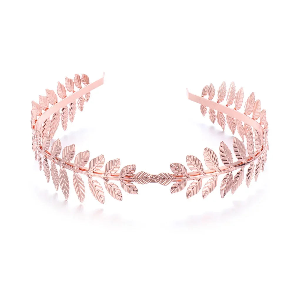 Rose gold leaf headband featuring delicate foliage for bridal or party accessories