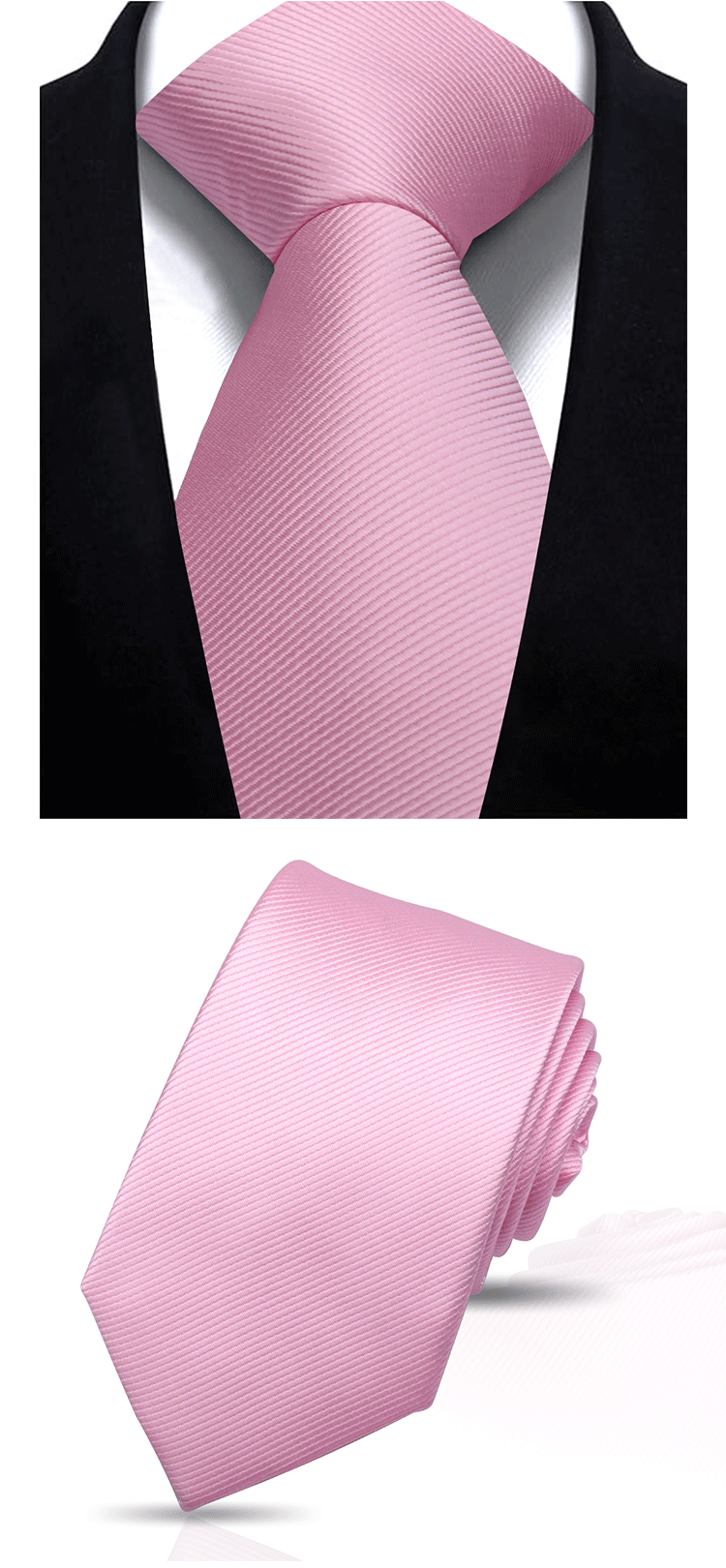 Ein rosa gestreifter Krawattenknoten, aufgerollt.