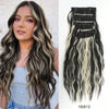 Extensiones de cabello ondulado largo y en espiral con reflejos marrón oscuro y rubio