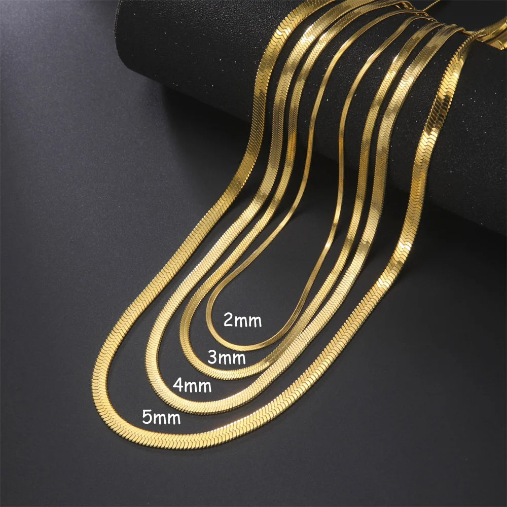 Set goldfarbener Edelstahl-Schlangenkettenhalsketten in der Dicke von 2mm bis 5mm
