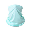Light blue all-in-one multi-use sun protection head scarf rolled up