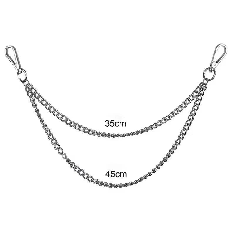 Silver metal waist chain accessory with adjustable lengths of 35cm and 45cm
