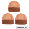 Three light brown velvet wig grip caps shown side by side