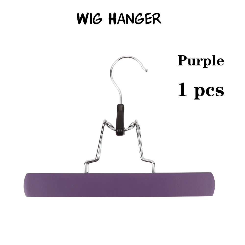 Purple wooden wig hanger for hair extensions