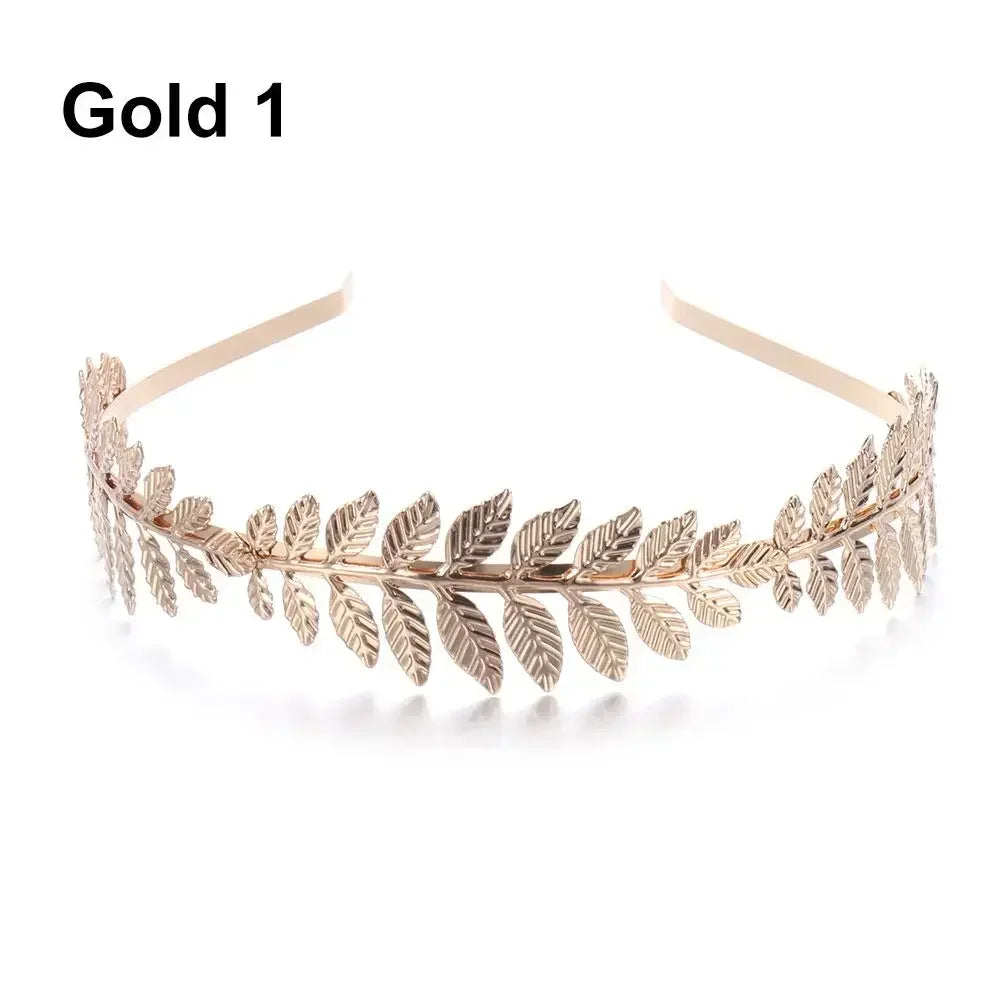 Gold leaf headband featuring delicate leaves for bridal or party accessories