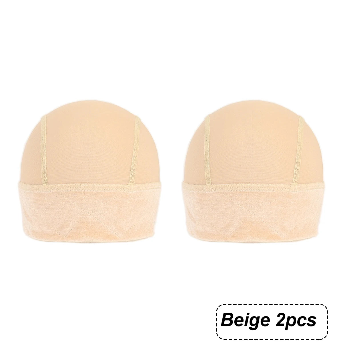 Two beige velvet wig grip caps shown side by side